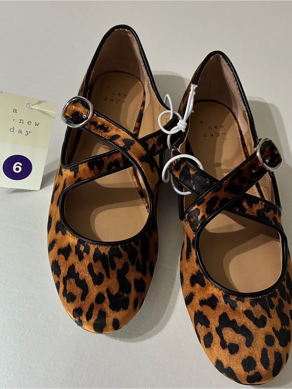 A New Day Tasmin Leopard Print Mary Jane Crisscross Flats - Size 6